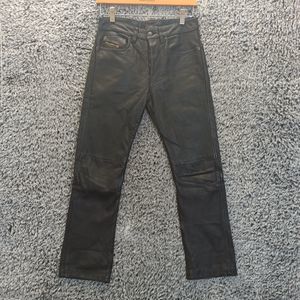 Diesel 100%Leather Pants Women 26 Black Bootcut Motorcycle Ride Button Closer